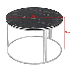 Helloshop26 Table basse ronde 50 x 80 cm marbre noir argent 03_0008425