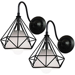 Stoex 2pcs Rétro Appliques Murales Industrielle Cage Diamant Vintage Lampe Lustre Abat-jour Métal Luminaire Intérieure pour Salon Cuisine Couloir Chambre Café Bar, E27 Noir