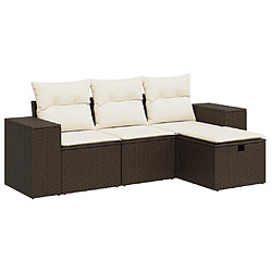 vidaXL Salon de jardin 4 pcs avec coussins marron résine tressée