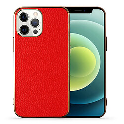 Coque en TPU + cuir véritable électroplaqué, texture litchi, anti-chute rouge pour votre Apple iPhone 13 Pro 6.1 pouces