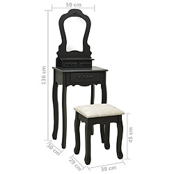 vidaXL Ensemble de coiffeuse avec tabouret Noir 50x59x136 cm Paulownia pas cher