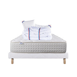 LUXURY LITERIE Ensemble matelas Purlux 160x200 cm + sommier blanc ep 13cm + 2 oreillers + couette