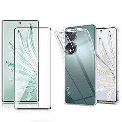 Pack coque transparente en TPU et vitre protection écran en verre trempé FULL cover noir pour Honor 70 5G - XEPTIO