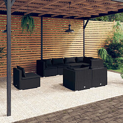 vidaXL Salon de jardin 8 pcs avec coussins Résine tressée Noir