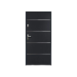 Vente-Unique Porte d'entrée en acier pleine et inox H207 x L100 cm anthracite - poussant droit - NAXARA