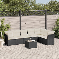 vidaXL Salon de jardin 8 pcs avec coussins noir résine tressée