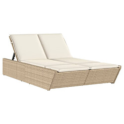 vidaXL Chaise longue double avec coussins beige résine tressée