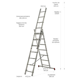 Escalux Échelle transformable 3 plans 3x7 échelons