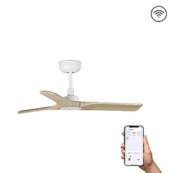 Faro Barcelona Petit ventilateur de plafond blanc en bois foncé DC Smart, 6 vitesses