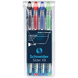 Schneider Lot de 4 stylos à bille Slider (Noir/vert/rouge/bleu)