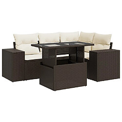 vidaXL Salon de jardin avec coussins 5 pcs marron résine tressée