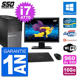 PC Tour Dell 3020 Ecran 19" Intel i7-4770 RAM 16Go SSD 960Go Windows 10 Wifi - Occasion