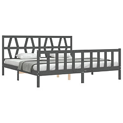 Acheter Maison Chic Lit adulte - Cadre Structure de lit avec tête de lit Contemporain gris 200x200 cm bois massif -MN30169