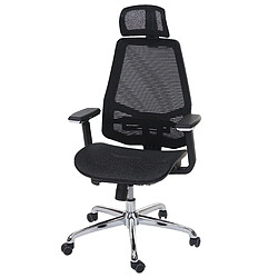 Decoshop26 Fauteuil de bureau certifié ISO9001 avec accoudoirs et appui-tête fonction bascule en tissu noir 04_0001789