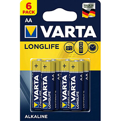 6 piles LR06 AA VARTA LONG LIFE sous blister