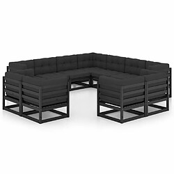 Maison Chic Salon de jardin 11pcs + coussins - Mobilier/Meubles de jardin - Table et chaises d'extérieur Noir Bois de pin massif -MN14588