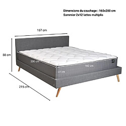 Le Quai Des Affaires Lit FJORD 160x200 tissu + 1 sommier + 1 matelas CARLTON / Gris Foncé pas cher