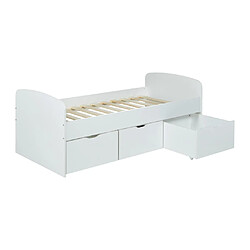 Vente-Unique Lit LOUANE avec 2 tiroirs et 1 coffre de rangement - 90 x 190 cm - Blanc + Matelas pas cher