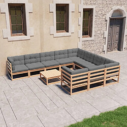 Maison Chic Salon de jardin 11pcs + coussins - Mobilier/Meubles de jardin - Table et chaises d'extérieur Bois de pin massif -MN77732