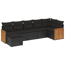 vidaXL Salon de jardin 7 pcs avec coussins noir résine tressée