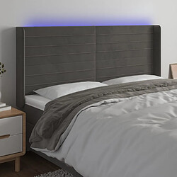 vidaXL Tête de lit à LED Gris foncé 203x16x118/128 cm Velours