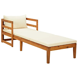 Maison Chic Chaise longue avec coussin | Bain de soleil Relax | Transat blanc crème Bois d'acacia solide -GKD57439