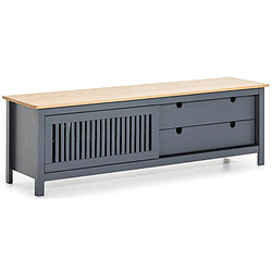 Pegane Meuble TV en pin massif décor ciré chêne et gris anthracite,meuble de rangement - Longueur 158 x Profondeur 40 x Hauteur 49.6 cm