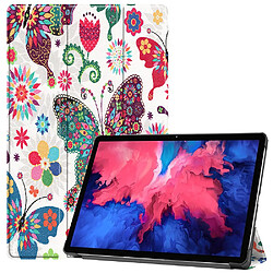 Etui en PU impression de motifs avec support tri-pliure papillon pour votre Lenovo Tab P11 TB-J606F