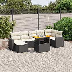 vidaXL Salon de jardin 8 pcs avec coussins noir résine tressée