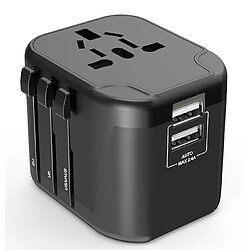 Adaptateur prise voyage universel international - 2 ports USB - compatible tous pays - noir - Dio