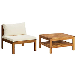 vidaXL Ensemble de canapés 2 pcs et coussins blanc crème Acacia solide