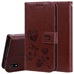 Wewoo Housse Coque Étui en cuir avec rabat horizontal relief Rose fentes pour cartes et porte-cartes Xiaomi Redmi 7A Marron