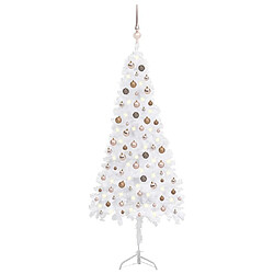 vidaXL Arbre de Noël artificiel d'angle LED et boules Blanc 210 cm PVC