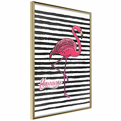 Paris Prix Affiche Murale Encadrée Flamingo on Striped Background 20 x 30 cm Or