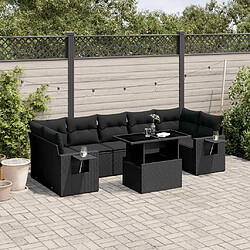 vidaXL Salon de jardin 8 pcs avec coussins noir résine tressée