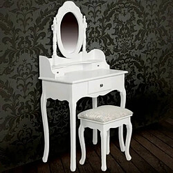 vidaXL Coiffeuse avec miroir et tabouret Blanc