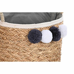 Set de basket DKD Home Decor Naturel Coton Pompons Fibre naturelle (40 x 40 x 35 cm)