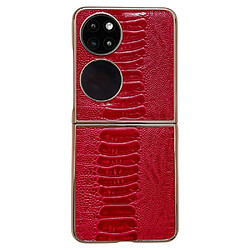 Coque en TPU + cuir véritable galvanoplastie, texture crocodile pour votre Huawei P50 Pocket - rouge