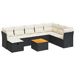 vidaXL Salon de jardin 9 pcs avec coussins noir résine tressée