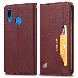 Wewoo Housse Coque Étui en cuir à rabat horizontal avec texture pour la peau Galaxy A20eavec cadre photoporte-cartes et emplacements cartes et portefeuille vin rouge