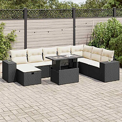 vidaXL Salon de jardin 9 pcs avec coussins noir résine tressée