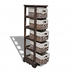 Acheter vidaXL Étagère de rangement en bois 5 paniers en tissage Marron