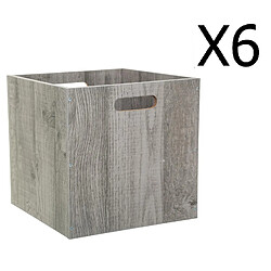 Pegane Lot de 6 Boites de rangement en bois Gris - L. 30.5 x P. 30.5 x H. 30.5 cm