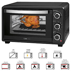 Four électrique à convection 25L avec Rôtissoire à poulet Rotative Minuterie, 1500, Noir, Clatronic, MBG 3727