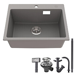 AuraLum Max Évier Cuisine Granit 1 bac avec siphon-Lavabo cuisine résistant aux chocs/ à la température,assemblage facile 55*45*20cm,Gris,EU Modèle