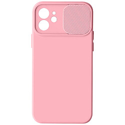 Avizar Coque pour iPhone 12 Silicone Cache Caméra Coulissant rose clair