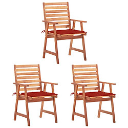 vidaXL Chaises à manger d'extérieur lot de 3 et coussins Acacia massif