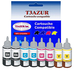 Set de 8 bouteilles encre compatibles pour Epson EcoTank ET4500, ET2550, ET2500 - T3AZUR