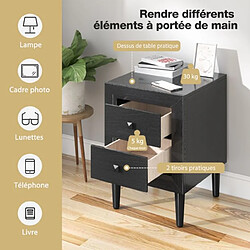 Helloshop26 Table de chevet moderne avec 2 tiroirs 40 x 39,5 x 55 cm table de nuit avec pieds en bois massif et poignées noir 20_0009404 pas cher