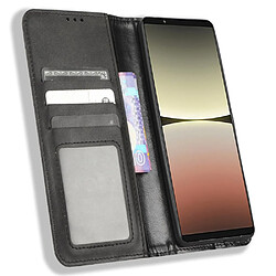 Etui en PU texture vintage, magnétique auto-absorbée avec support pour votre Sony Xperia 5 IV 5G - noir